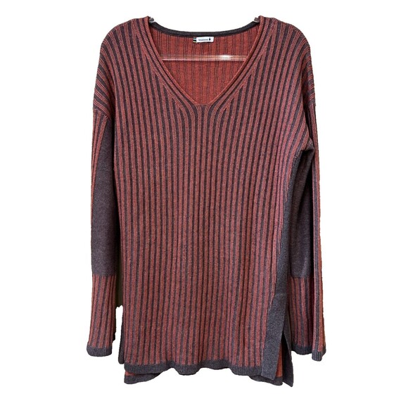 Smartwool Size Medium Shadow Pine V-Neck Rib Pullover Sweater Copper & Gray Wool - Picture 2 of 11